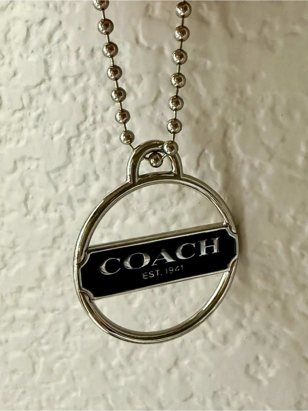 COACH Silvertone Metal Medallion Logo Keyring